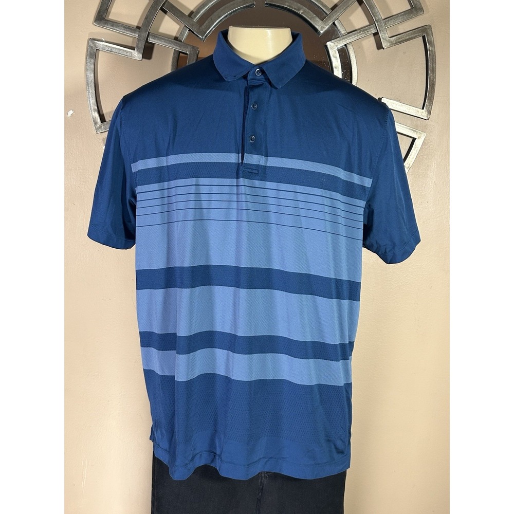 Under Armour Playoff Polo Shirt UA‎ Loose HeatGear Men Size 2XL Blue Striped